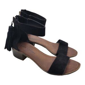 Rock & Candy Nancie Women’s Size 6 Black Faux Suede Sandals Tassels Block Heel